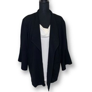 CHICO’s Open Front Blazer/ Cardigan Black, Bell Sleeve Sz 3/ 16